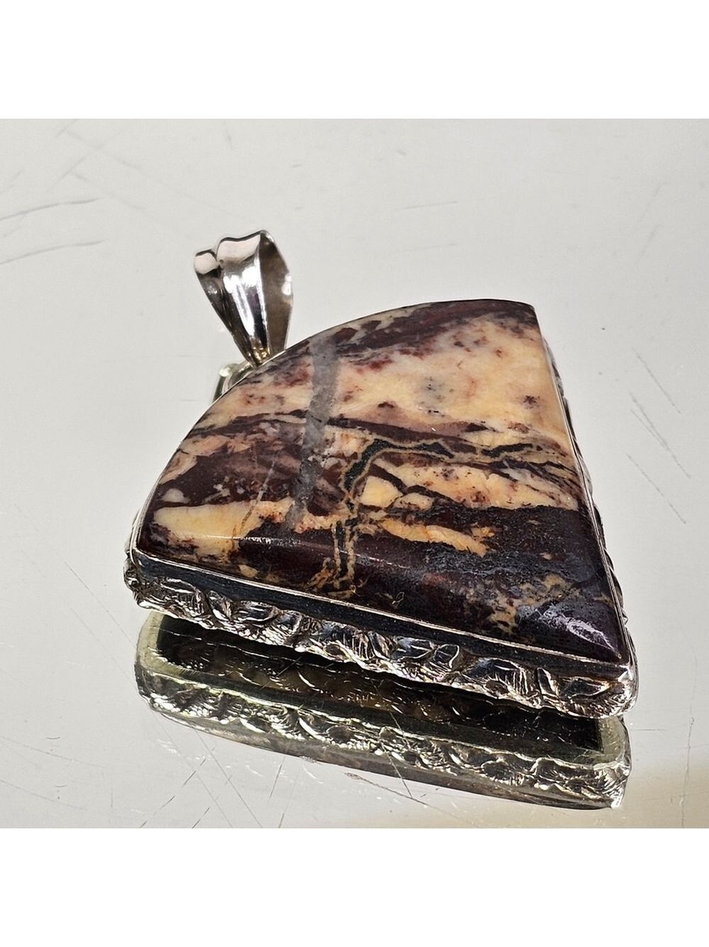 Large Sterling Silver 925 And Jasper Southwestern Pendant Vintage Heavy 23.6g